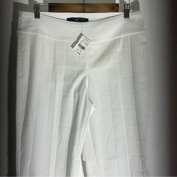 Up! Pull On Slimming White Square Jacquard Wide Waistband Straight Leg Pant 12. - Picture 6 of 16